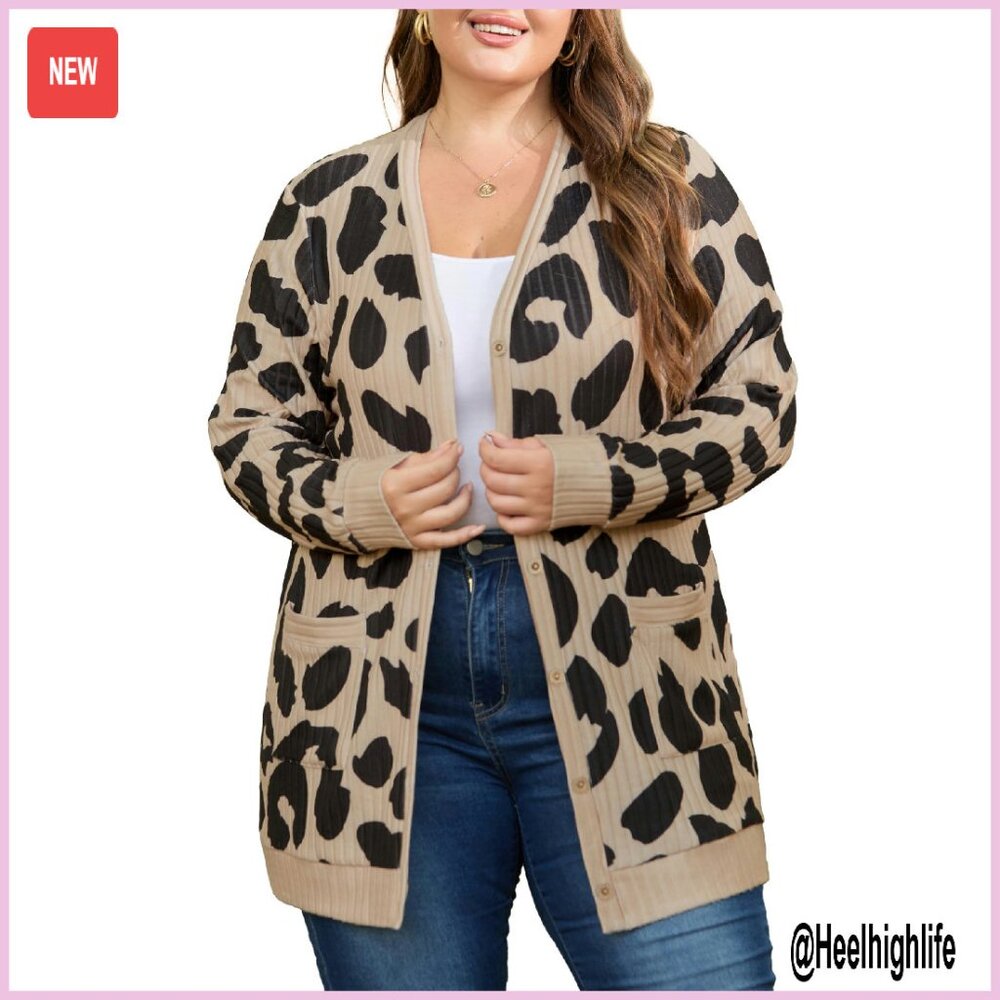 Plus Size Cardigan Open Front Button Down Sweater… - image 1